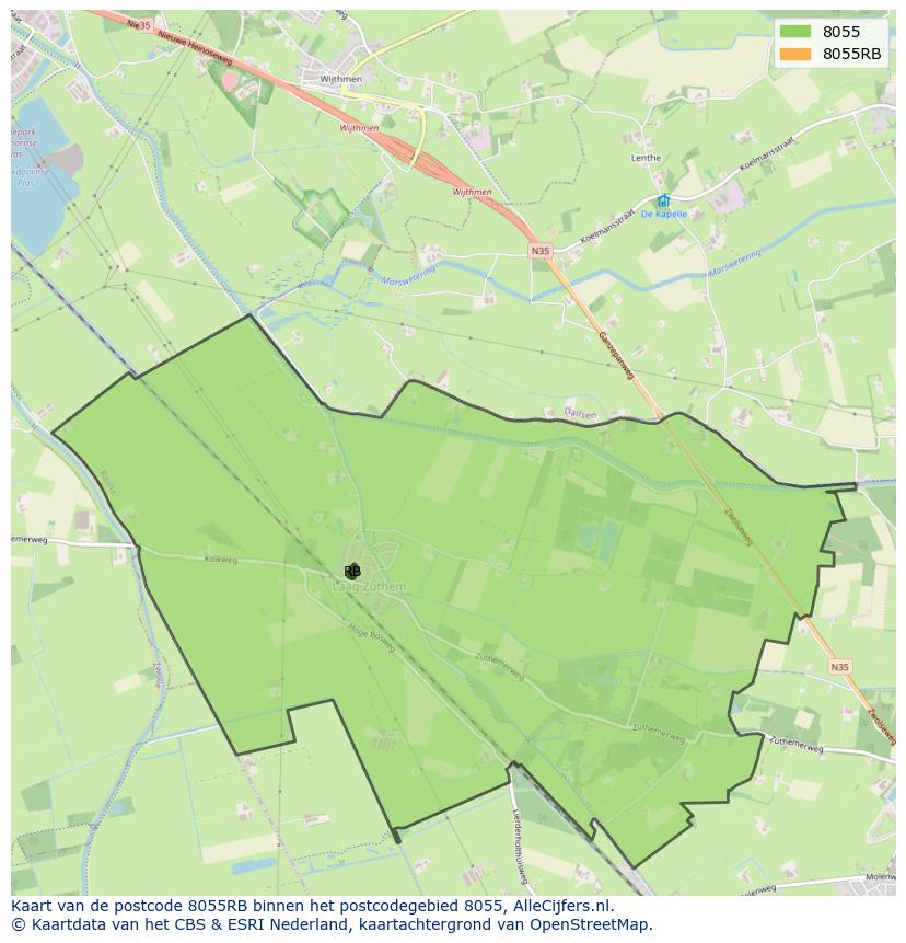 Afbeelding van het postcodegebied 8055 RB op de kaart.