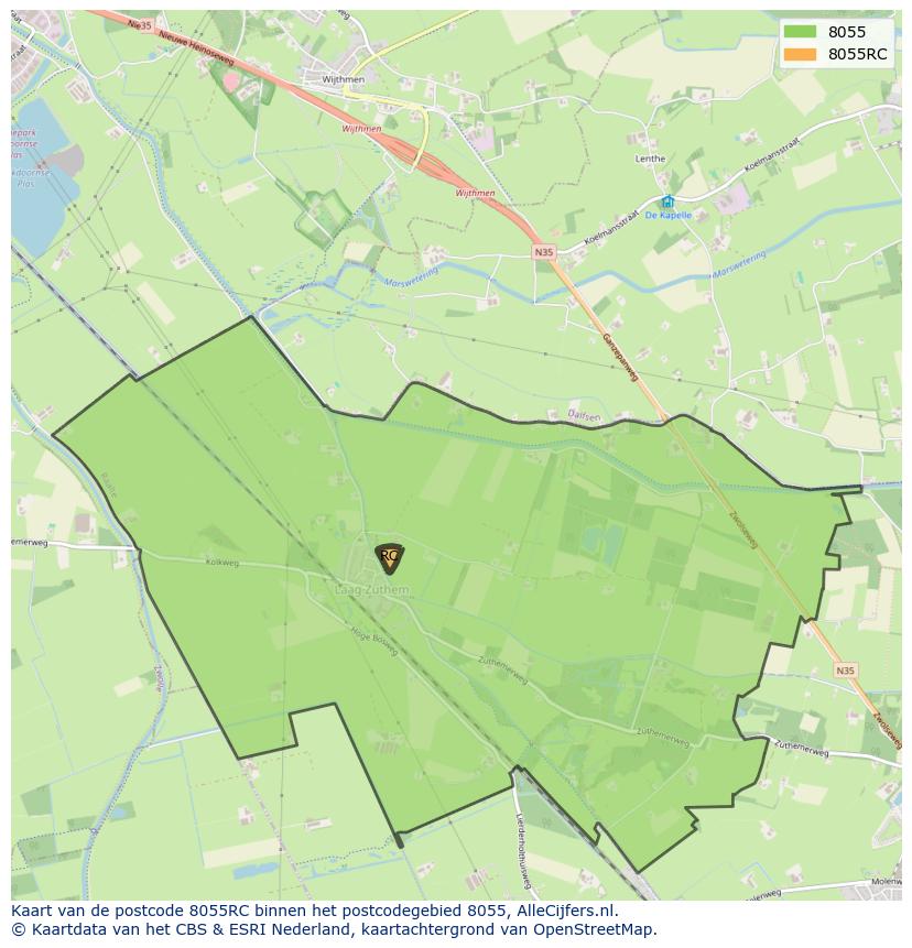Afbeelding van het postcodegebied 8055 RC op de kaart.