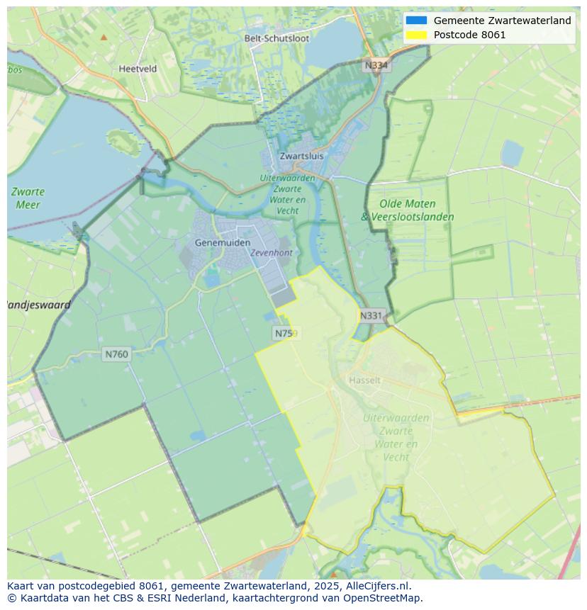Afbeelding van het postcodegebied 8061 op de kaart.