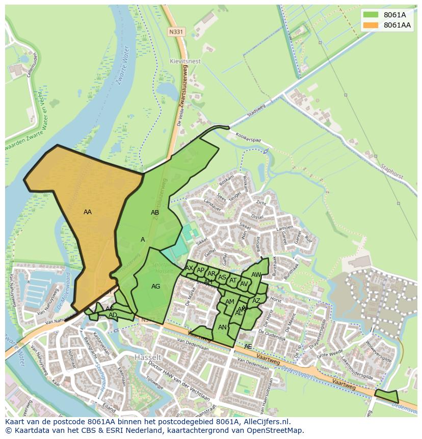 Afbeelding van het postcodegebied 8061 AA op de kaart.
