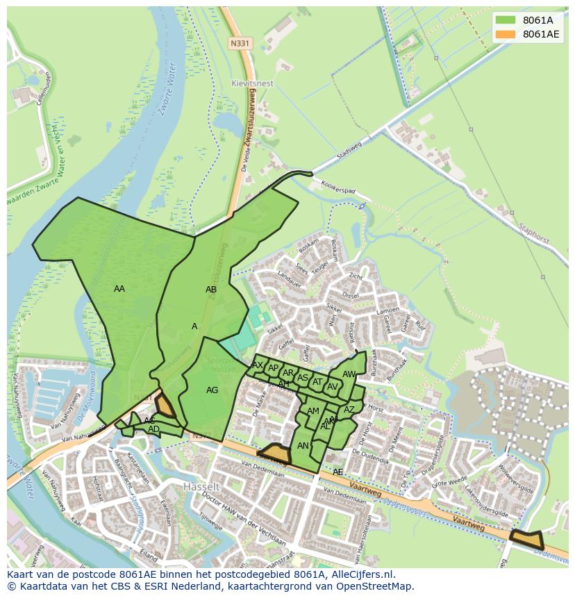Afbeelding van het postcodegebied 8061 AE op de kaart.