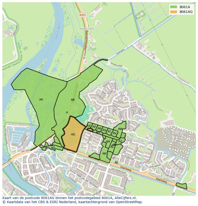 Afbeelding van het postcodegebied 8061 AG op de kaart.