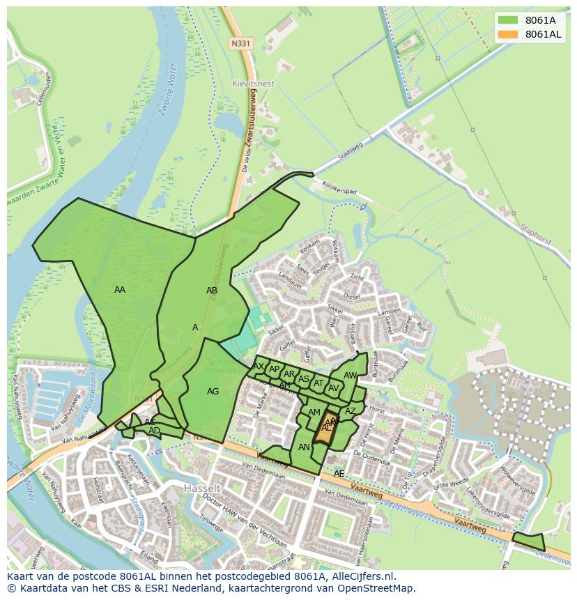 Afbeelding van het postcodegebied 8061 AL op de kaart.