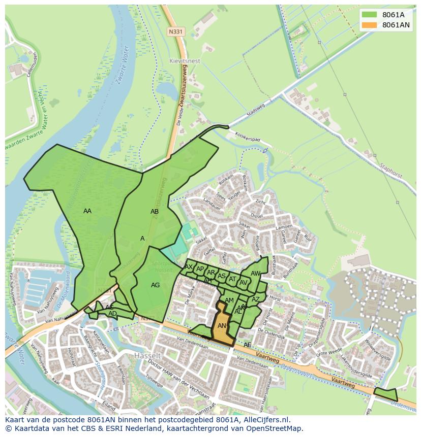 Afbeelding van het postcodegebied 8061 AN op de kaart.