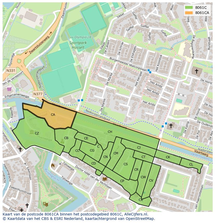 Afbeelding van het postcodegebied 8061 CA op de kaart.