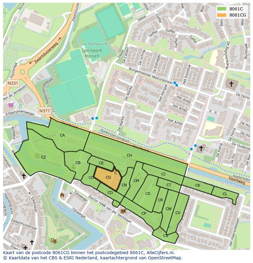 Afbeelding van het postcodegebied 8061 CG op de kaart.