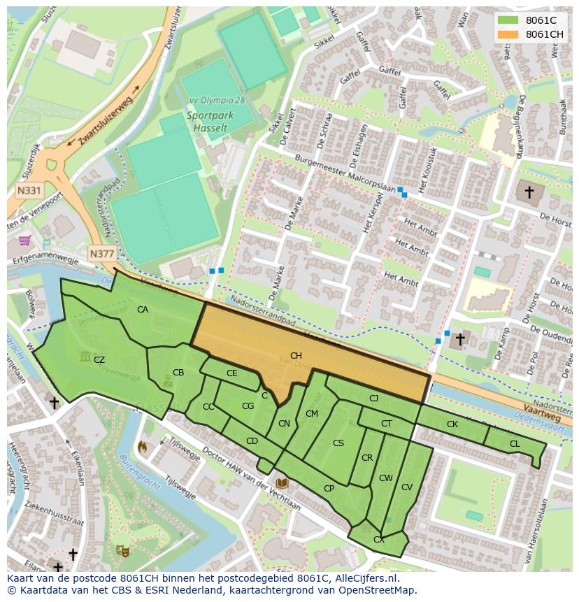 Afbeelding van het postcodegebied 8061 CH op de kaart.