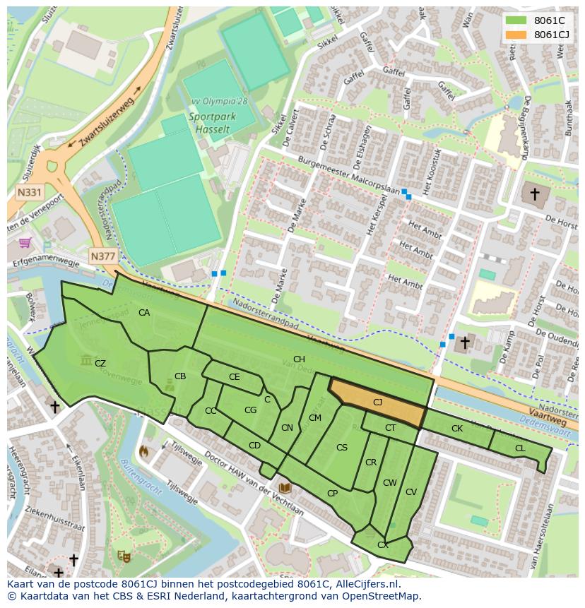 Afbeelding van het postcodegebied 8061 CJ op de kaart.