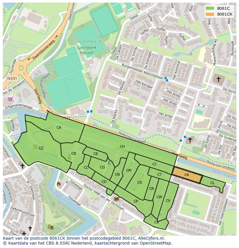 Afbeelding van het postcodegebied 8061 CK op de kaart.