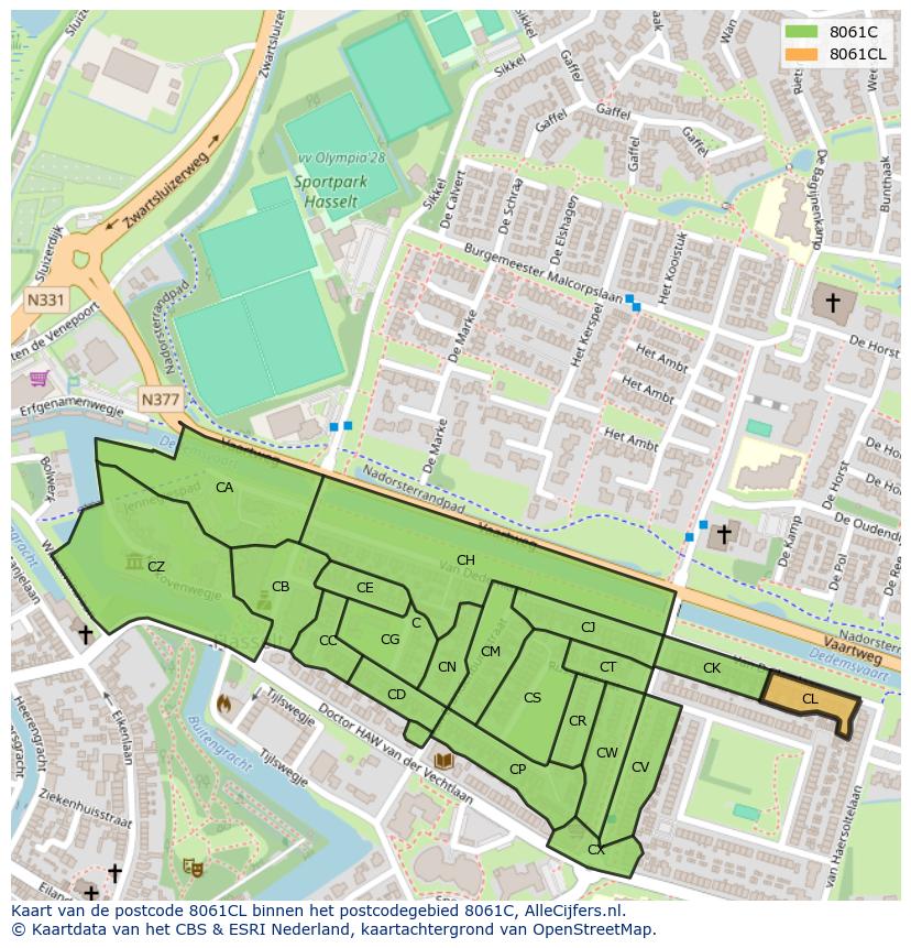 Afbeelding van het postcodegebied 8061 CL op de kaart.