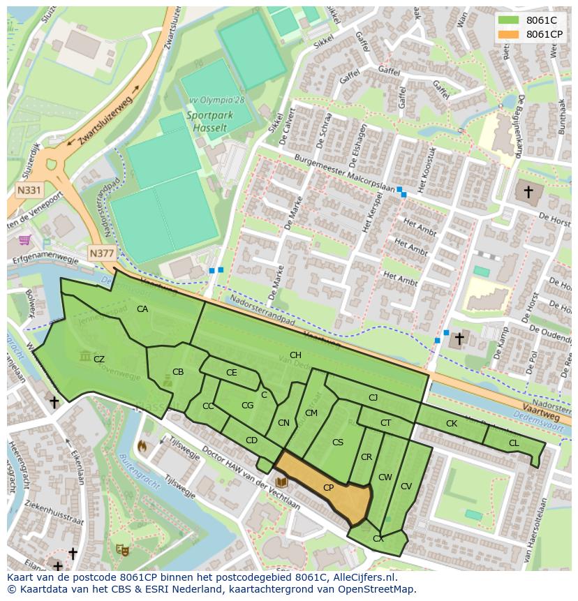 Afbeelding van het postcodegebied 8061 CP op de kaart.