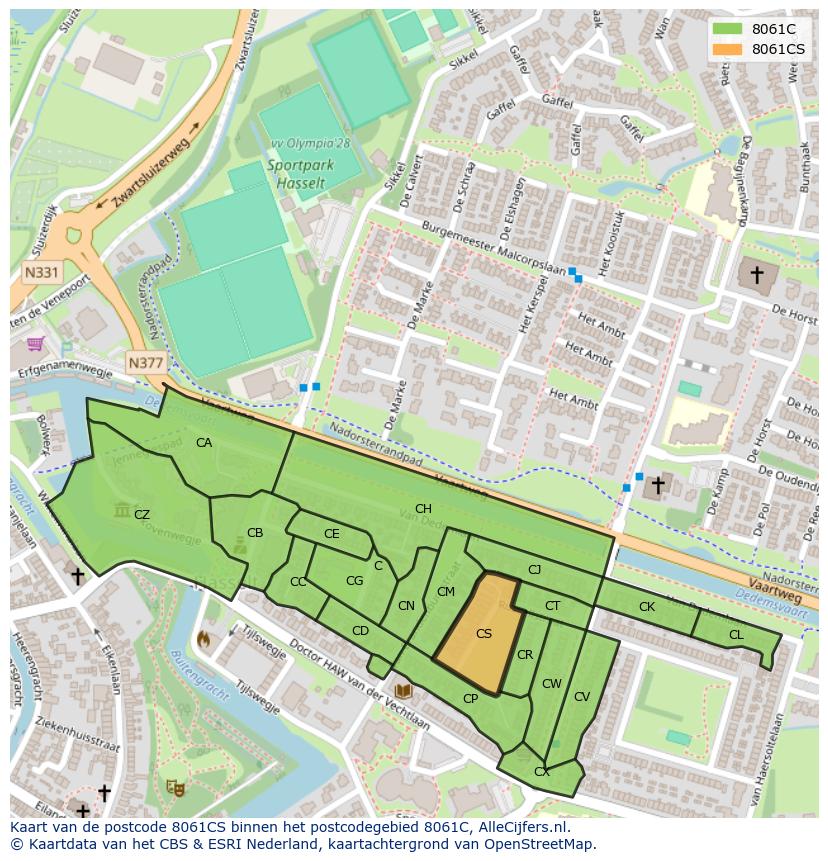 Afbeelding van het postcodegebied 8061 CS op de kaart.