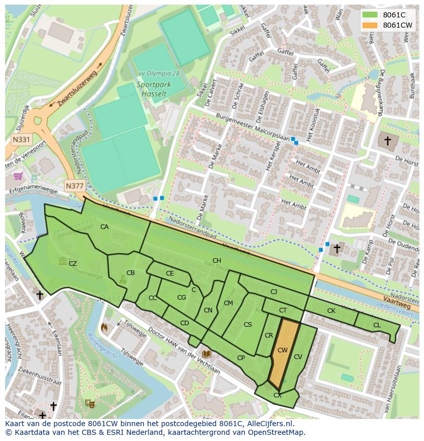 Afbeelding van het postcodegebied 8061 CW op de kaart.
