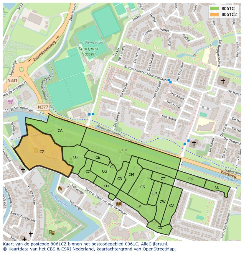 Afbeelding van het postcodegebied 8061 CZ op de kaart.