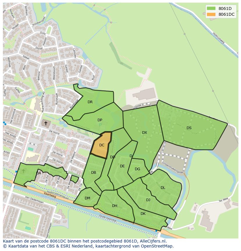 Afbeelding van het postcodegebied 8061 DC op de kaart.