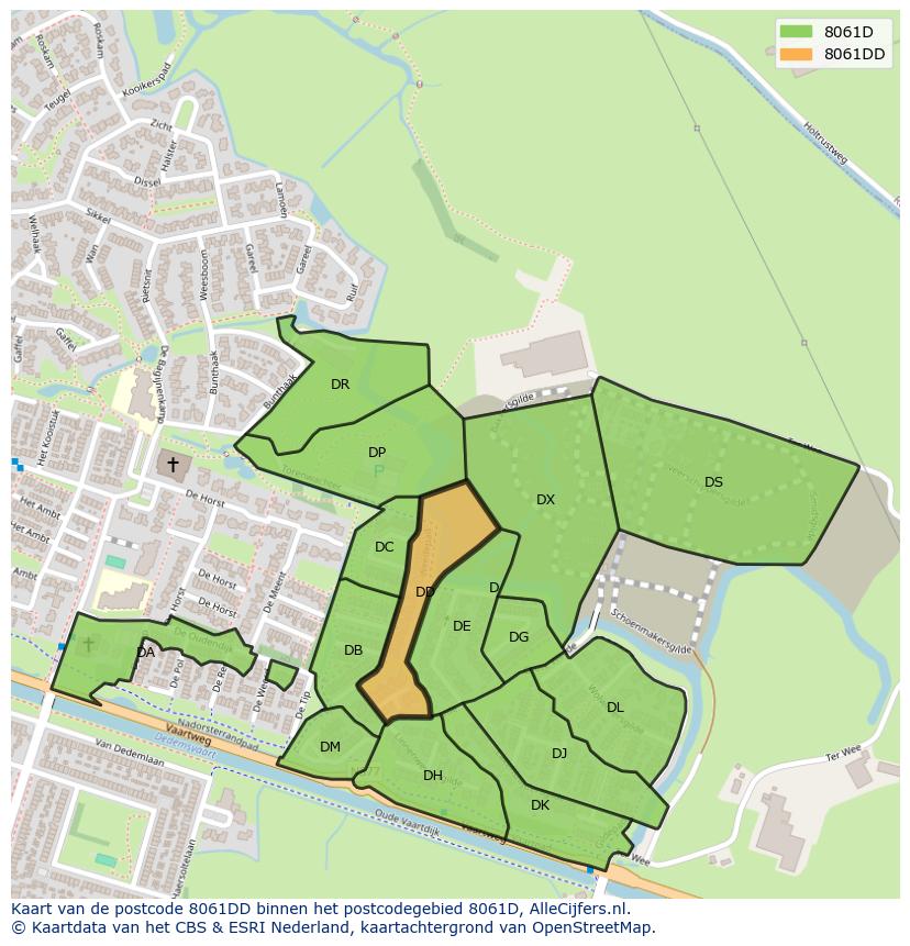 Afbeelding van het postcodegebied 8061 DD op de kaart.