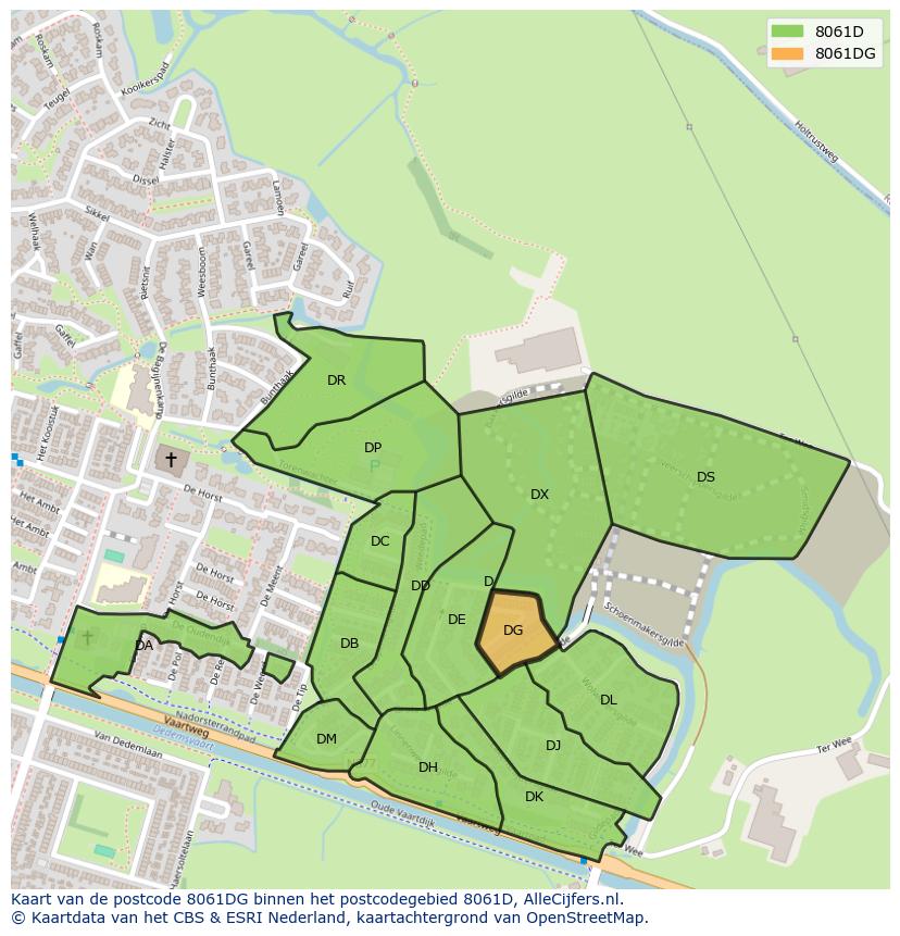 Afbeelding van het postcodegebied 8061 DG op de kaart.