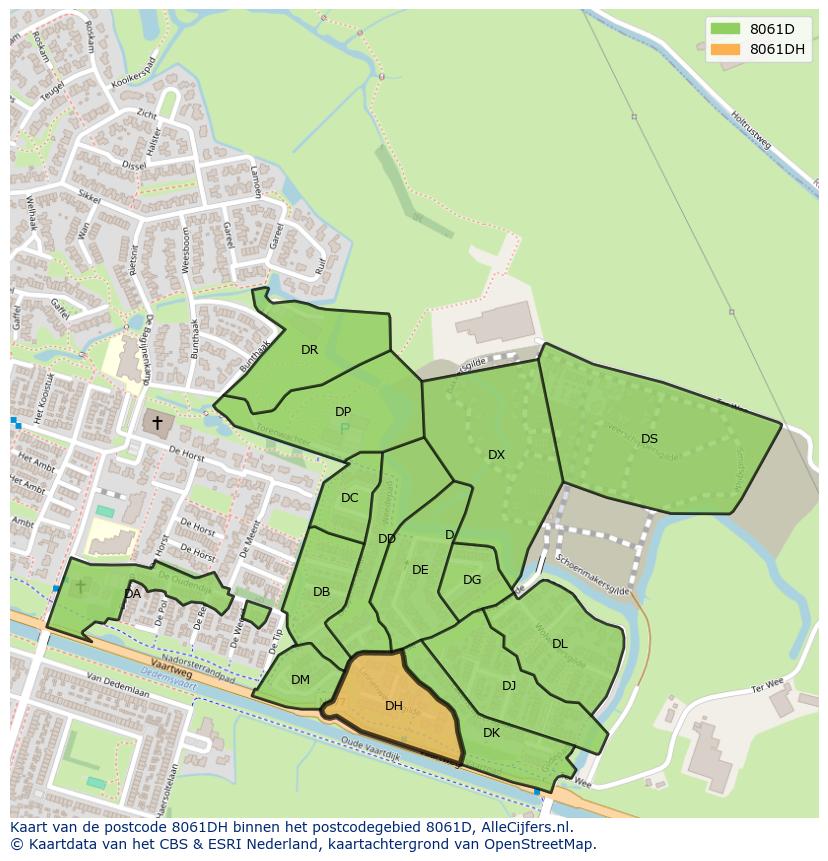 Afbeelding van het postcodegebied 8061 DH op de kaart.
