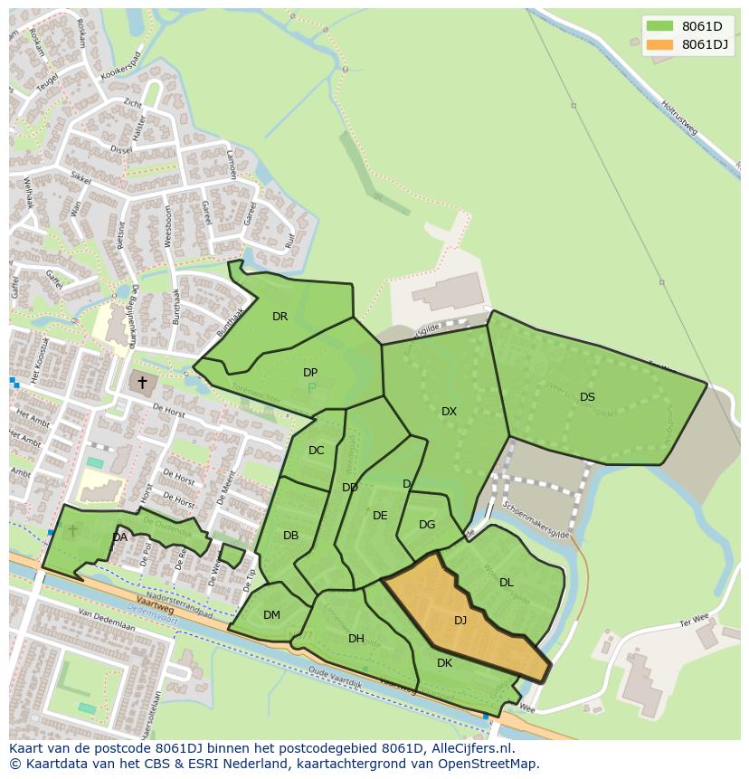 Afbeelding van het postcodegebied 8061 DJ op de kaart.