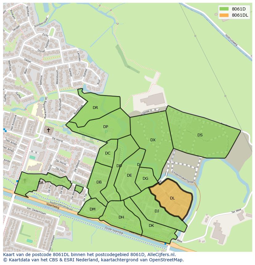 Afbeelding van het postcodegebied 8061 DL op de kaart.