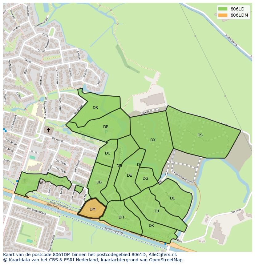 Afbeelding van het postcodegebied 8061 DM op de kaart.