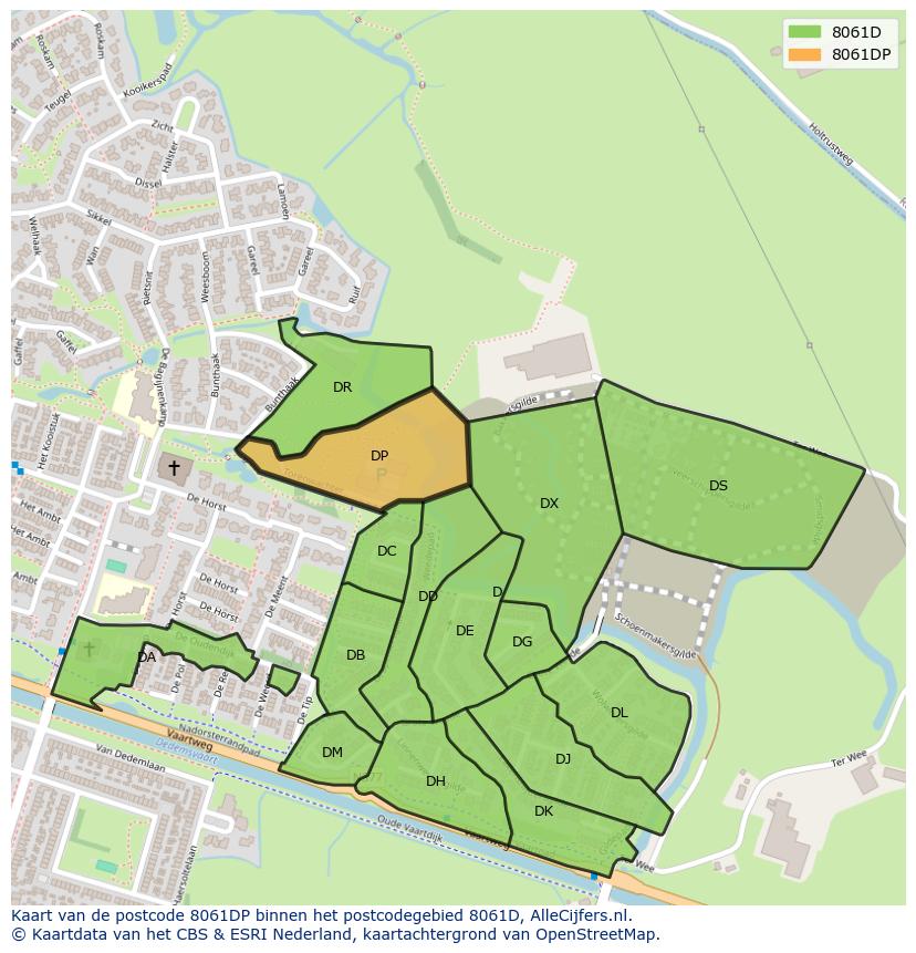 Afbeelding van het postcodegebied 8061 DP op de kaart.