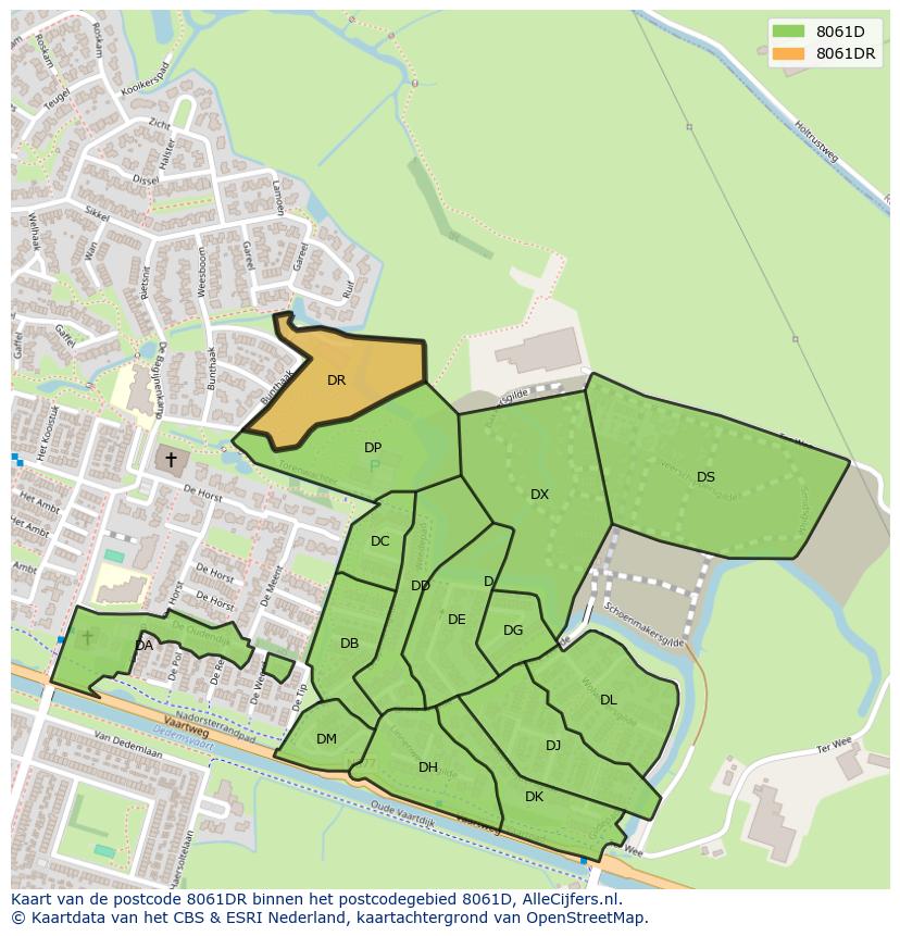 Afbeelding van het postcodegebied 8061 DR op de kaart.