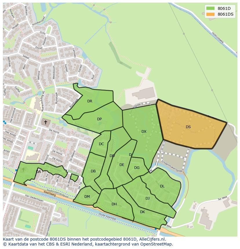 Afbeelding van het postcodegebied 8061 DS op de kaart.