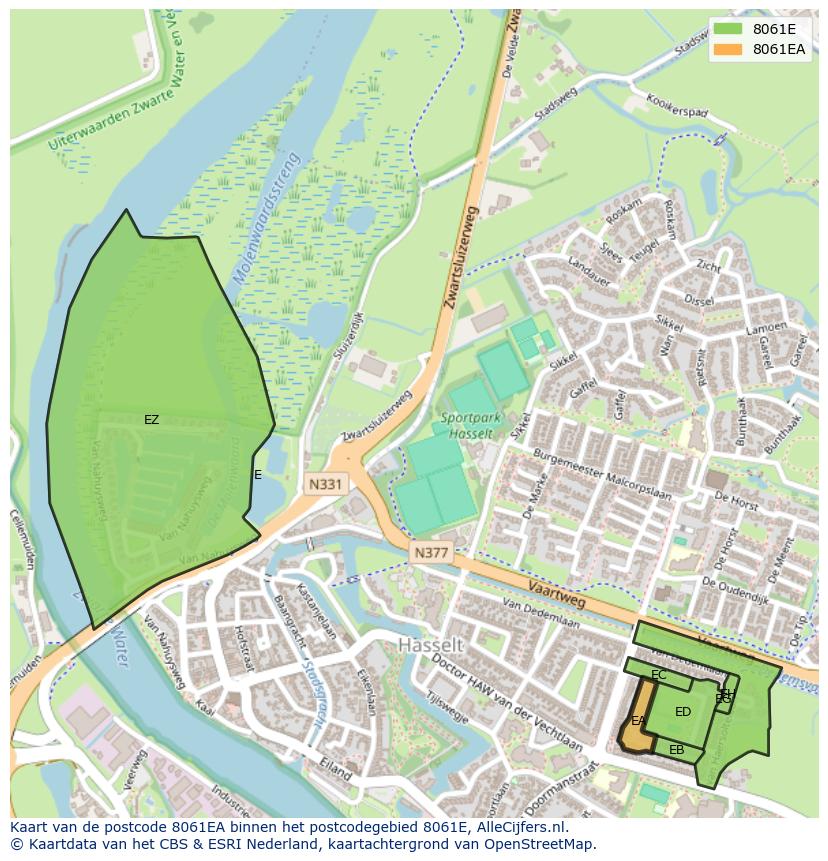 Afbeelding van het postcodegebied 8061 EA op de kaart.