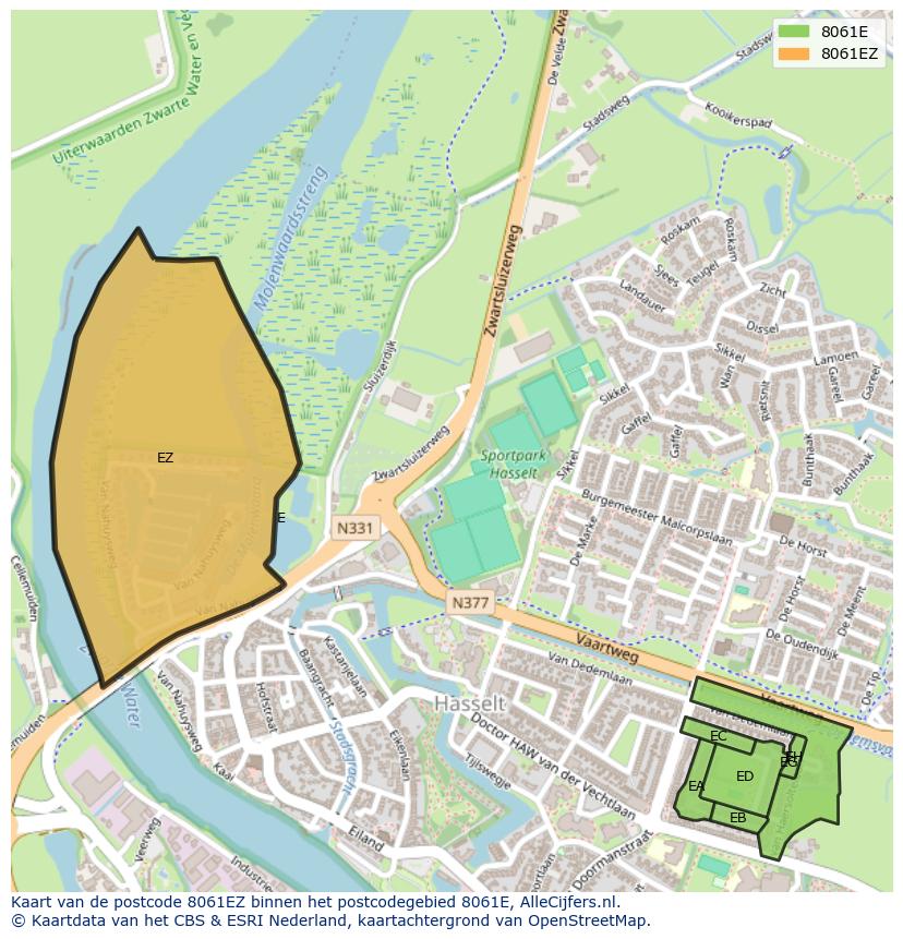 Afbeelding van het postcodegebied 8061 EZ op de kaart.