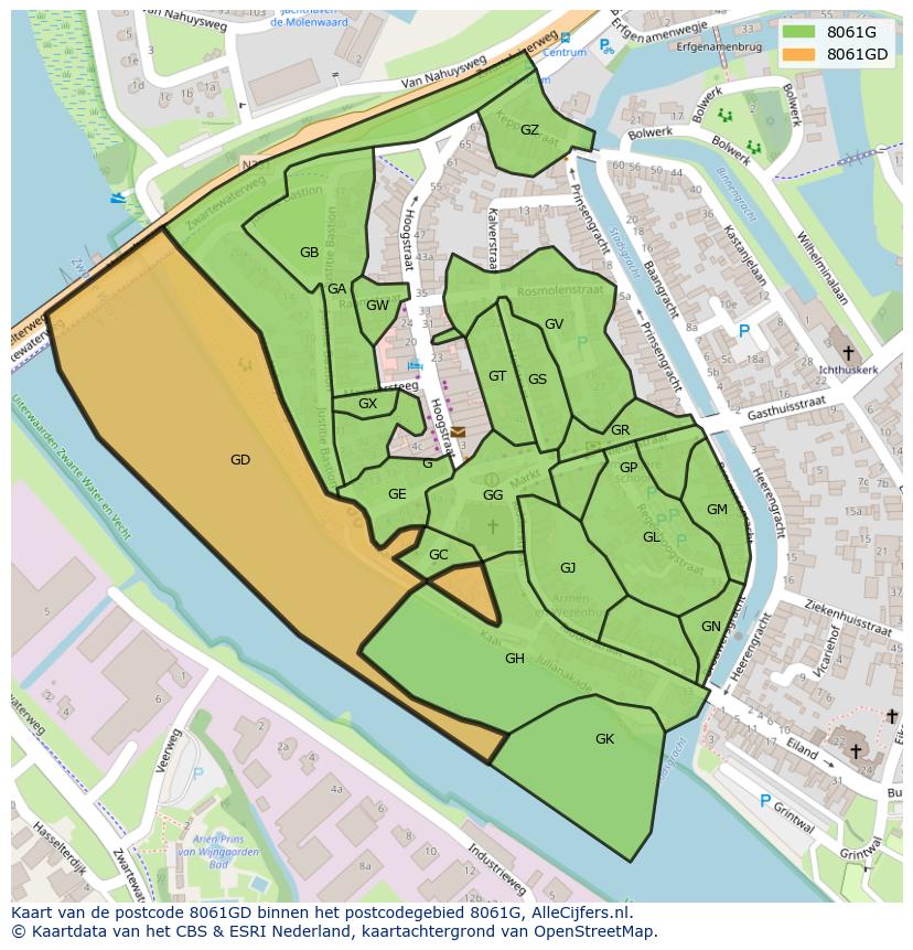Afbeelding van het postcodegebied 8061 GD op de kaart.