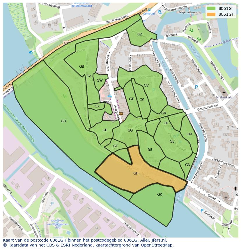 Afbeelding van het postcodegebied 8061 GH op de kaart.
