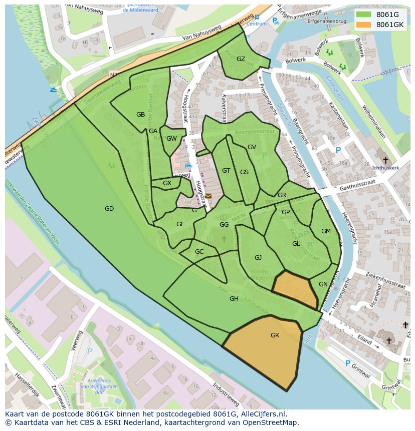 Afbeelding van het postcodegebied 8061 GK op de kaart.