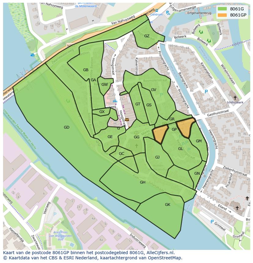 Afbeelding van het postcodegebied 8061 GP op de kaart.