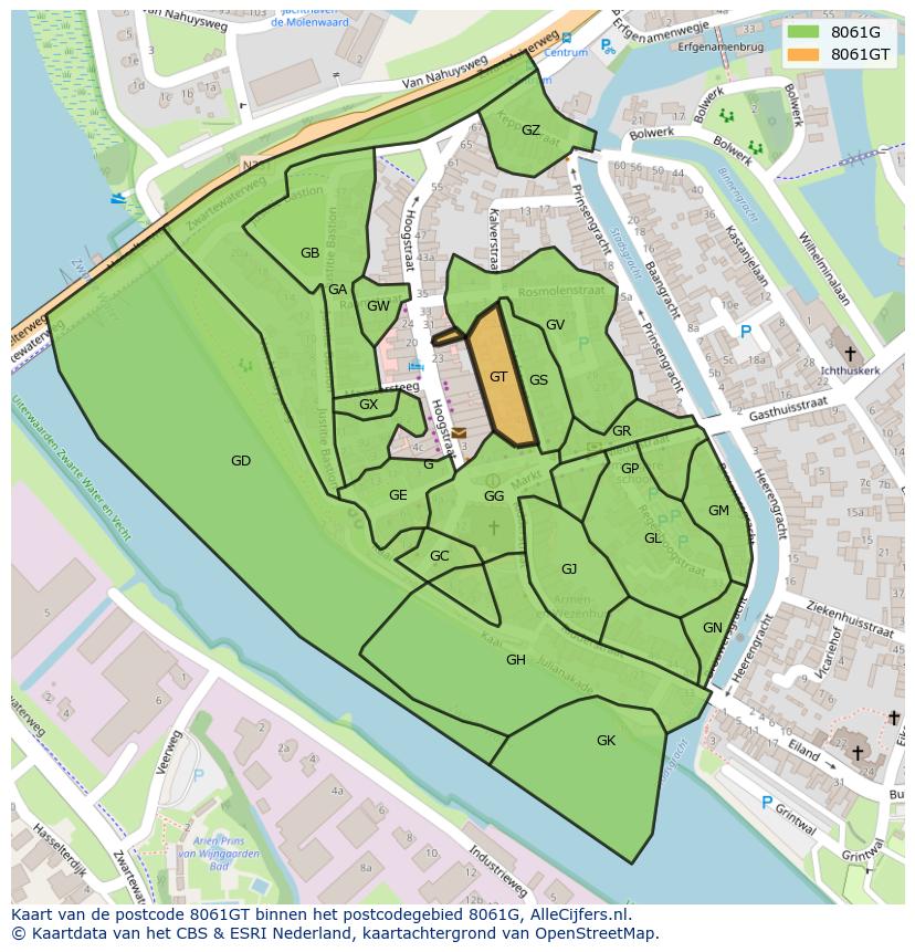Afbeelding van het postcodegebied 8061 GT op de kaart.
