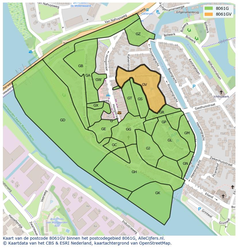 Afbeelding van het postcodegebied 8061 GV op de kaart.