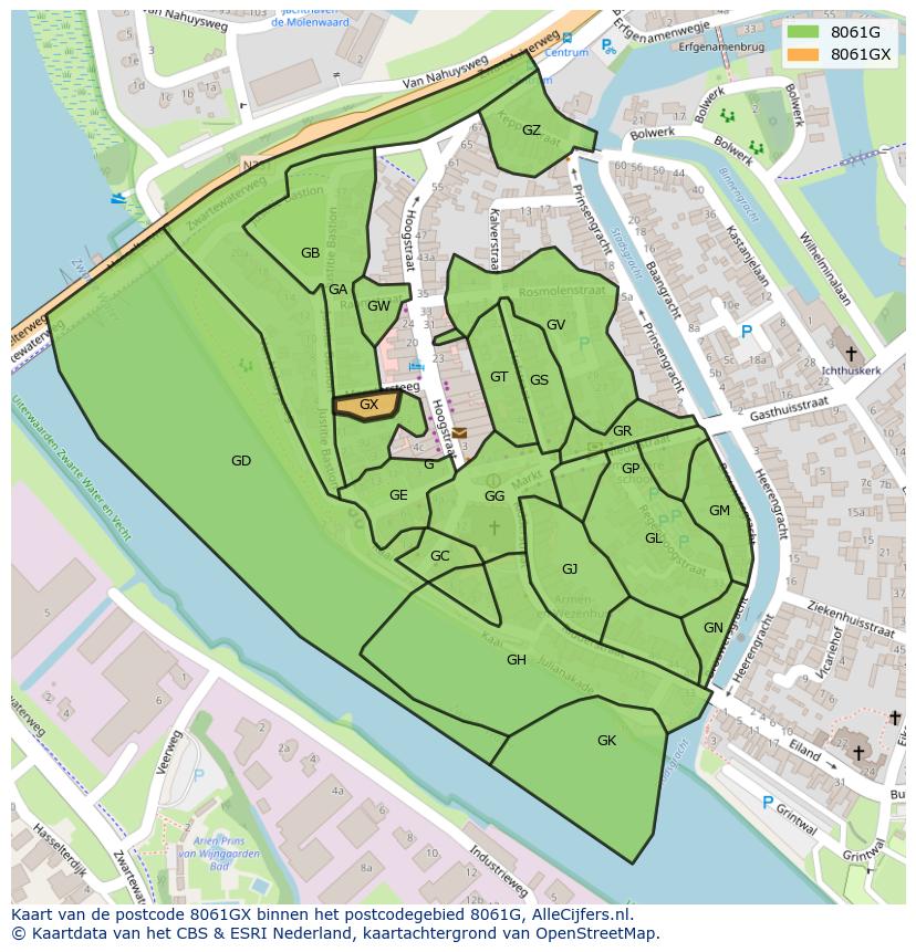 Afbeelding van het postcodegebied 8061 GX op de kaart.