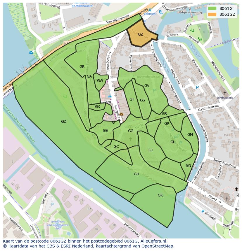 Afbeelding van het postcodegebied 8061 GZ op de kaart.