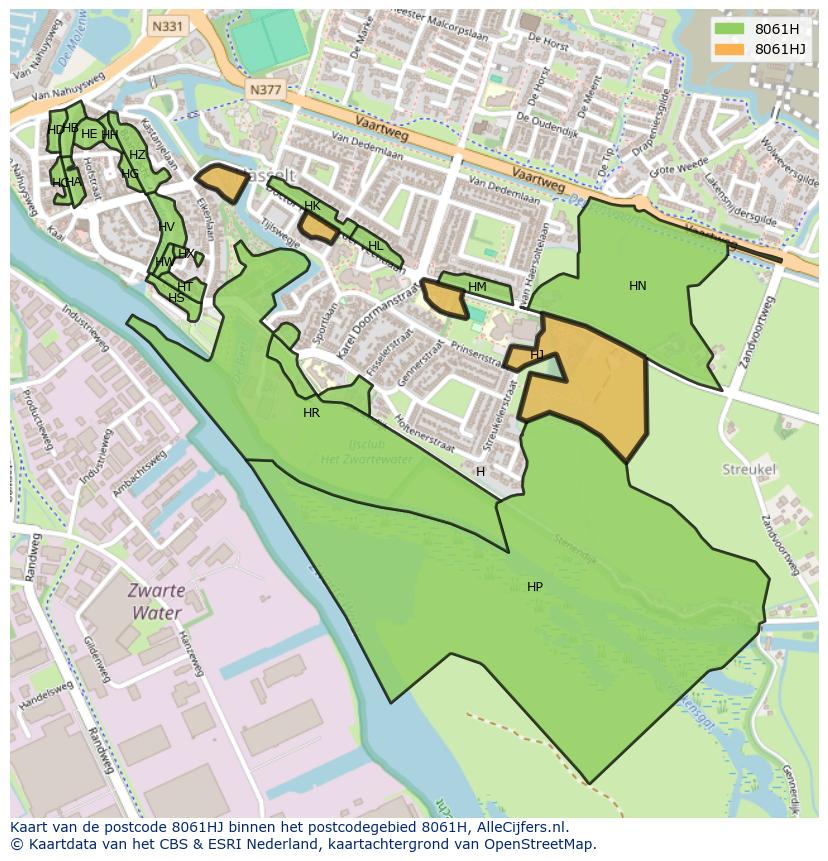 Afbeelding van het postcodegebied 8061 HJ op de kaart.