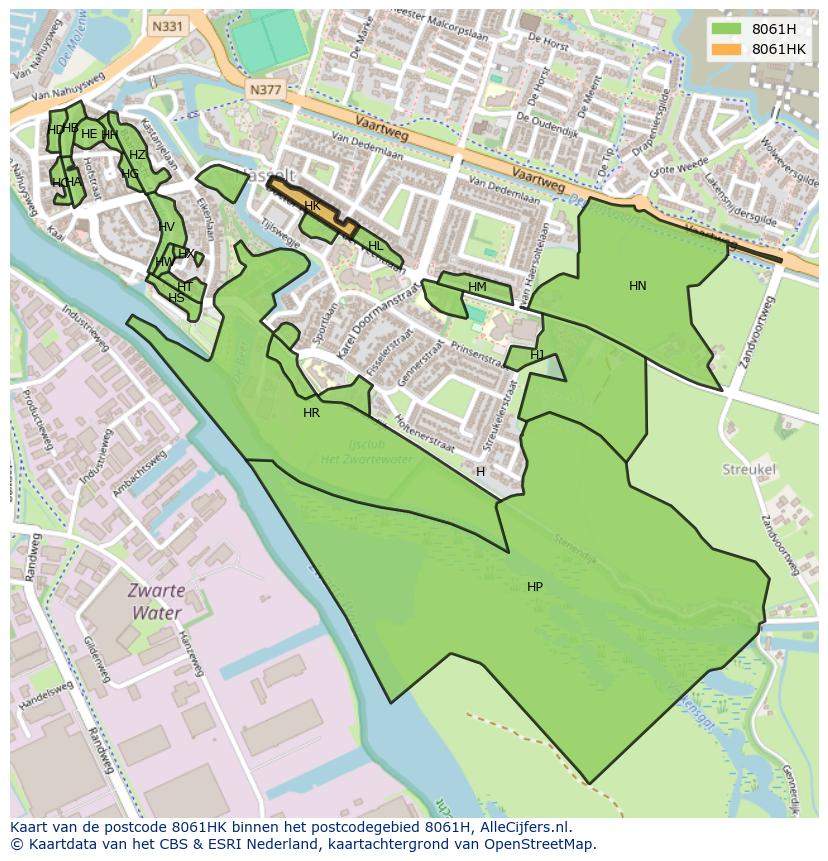 Afbeelding van het postcodegebied 8061 HK op de kaart.