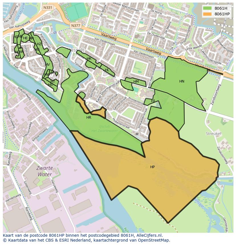 Afbeelding van het postcodegebied 8061 HP op de kaart.