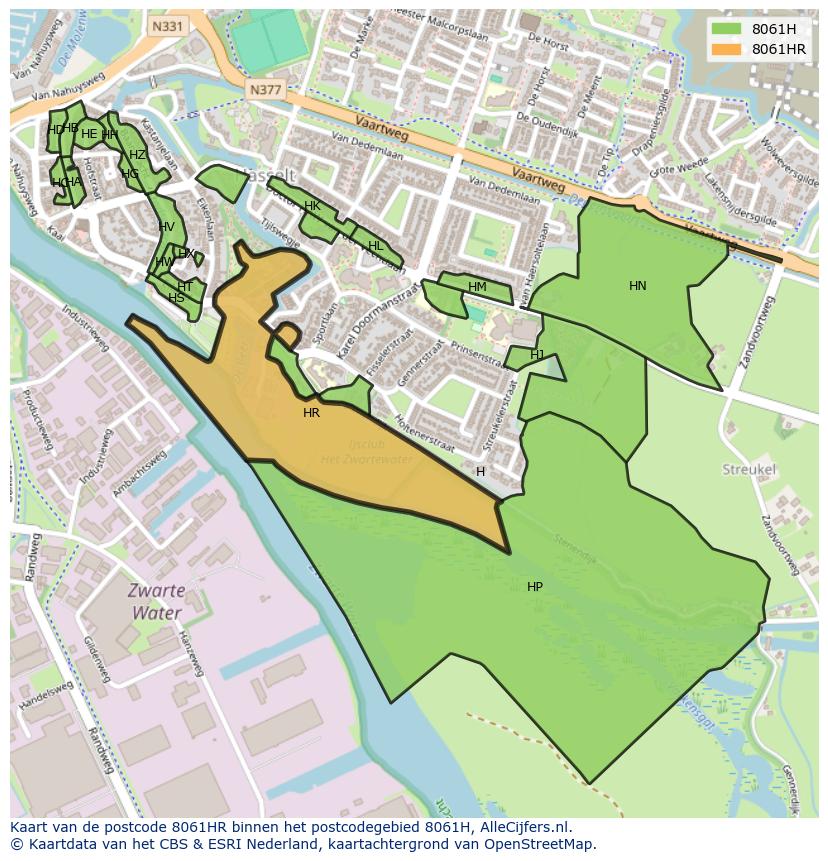 Afbeelding van het postcodegebied 8061 HR op de kaart.