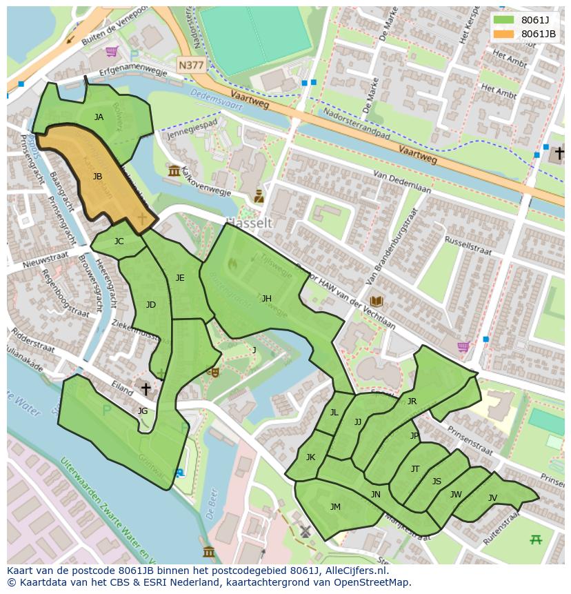 Afbeelding van het postcodegebied 8061 JB op de kaart.