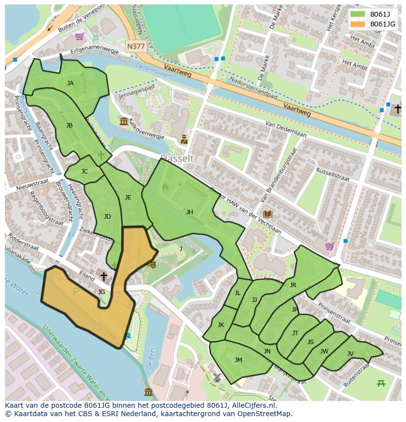 Afbeelding van het postcodegebied 8061 JG op de kaart.