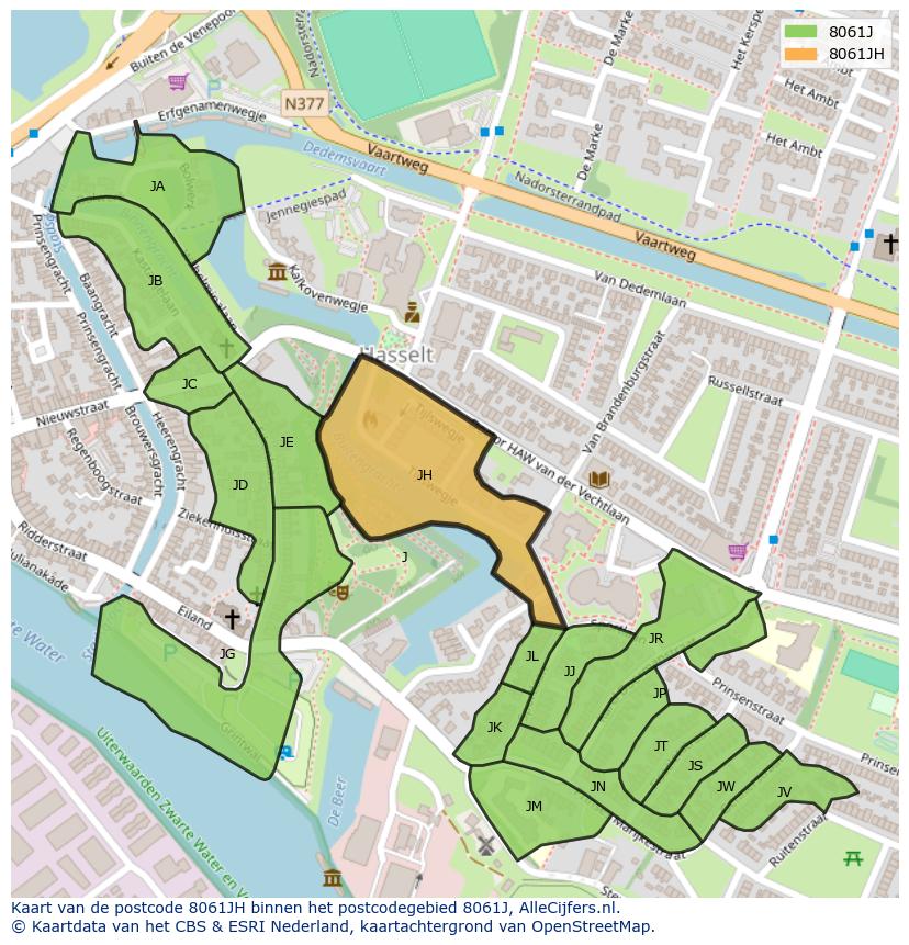 Afbeelding van het postcodegebied 8061 JH op de kaart.