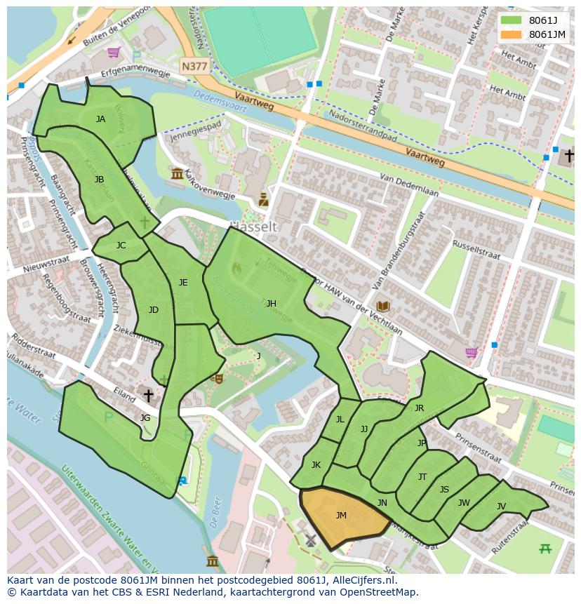 Afbeelding van het postcodegebied 8061 JM op de kaart.