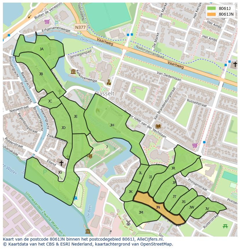 Afbeelding van het postcodegebied 8061 JN op de kaart.