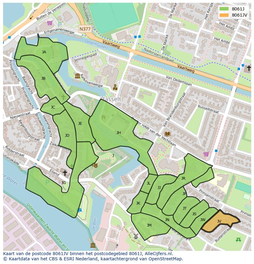 Afbeelding van het postcodegebied 8061 JV op de kaart.