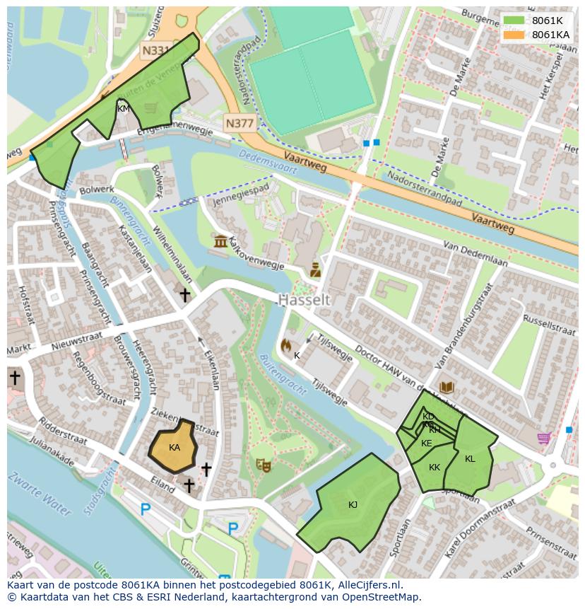 Afbeelding van het postcodegebied 8061 KA op de kaart.