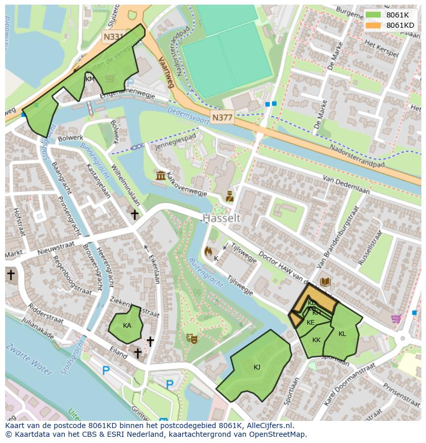 Afbeelding van het postcodegebied 8061 KD op de kaart.